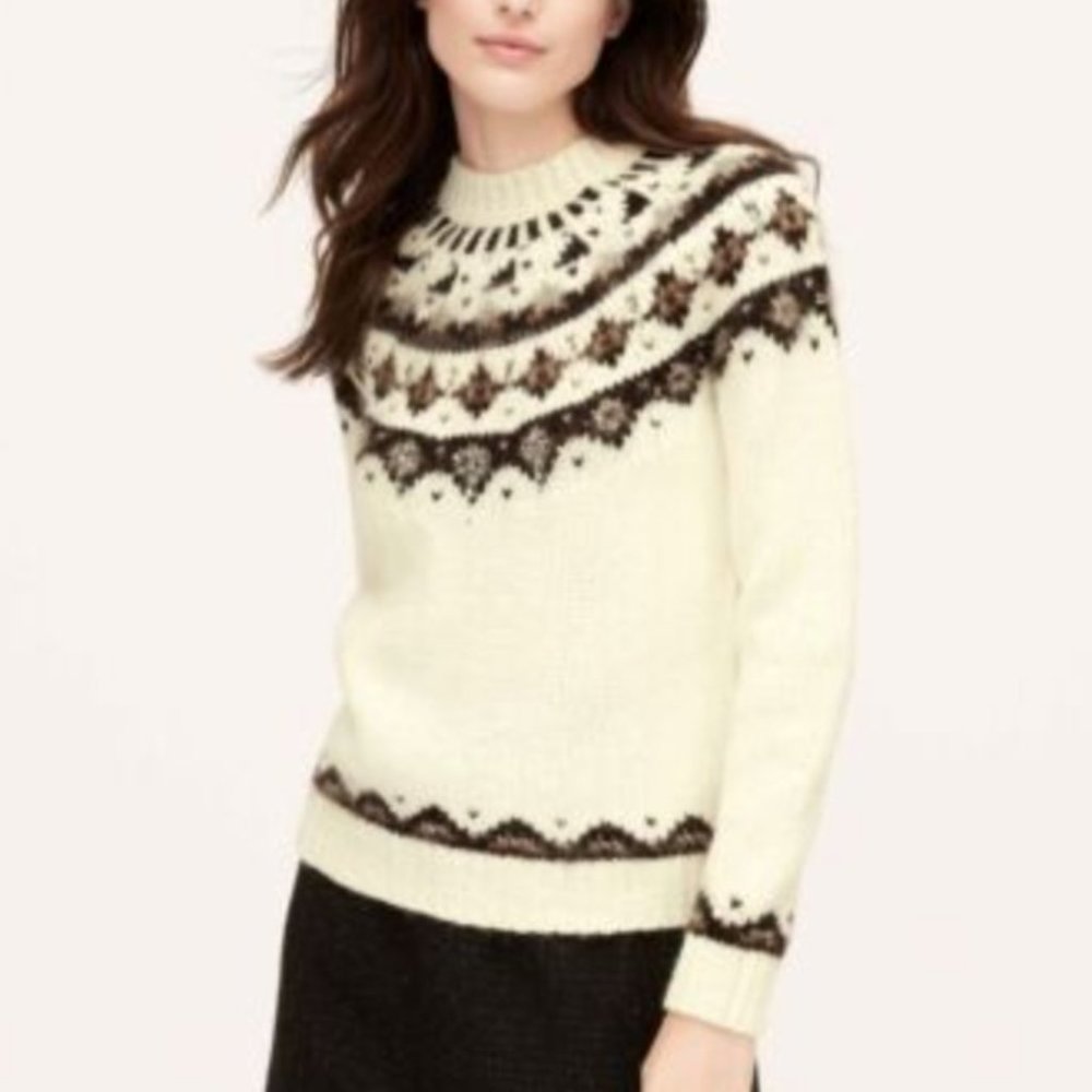 Loft Wool Mohair Fair Isle Beaded Sweater